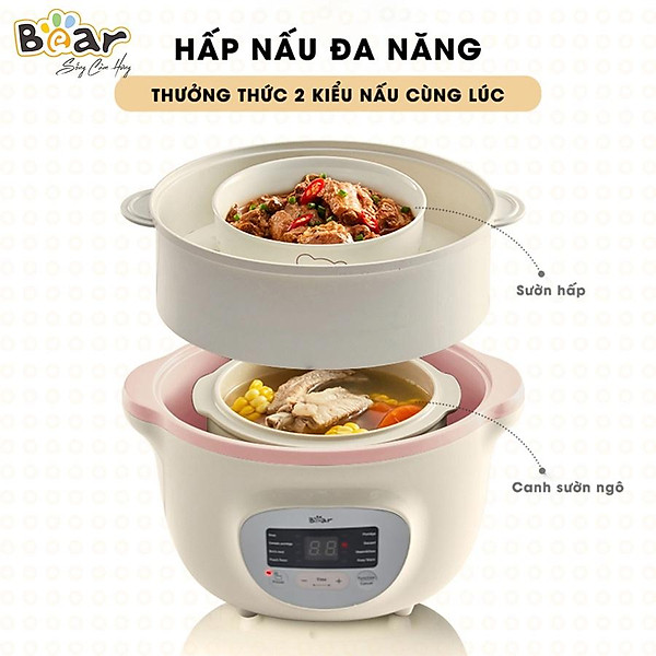 Nồi Nấu Chậm 1,6L Bear Chính Hãng Đa Năng Nấu Cháo, Chưng Yến Bản Quốc Tế - Hàng chính hãng