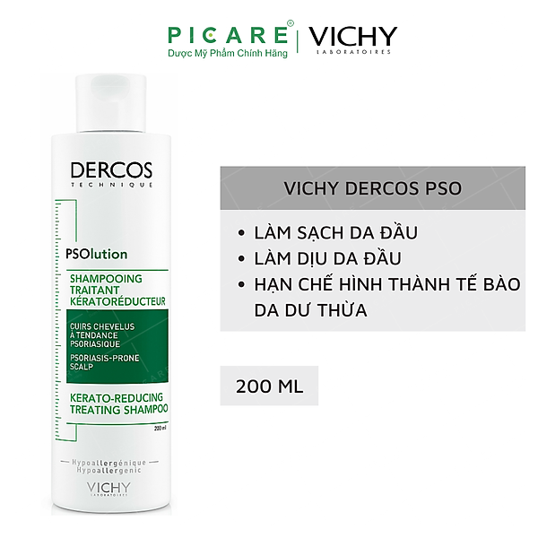 Dầu Gội Vichy Giảm Tình Trạng Bong Tróc Cho Da Đầu Gàu Và Ngứa Dercos PSOlution Keratoreducing Treatment Shampoo 200ml