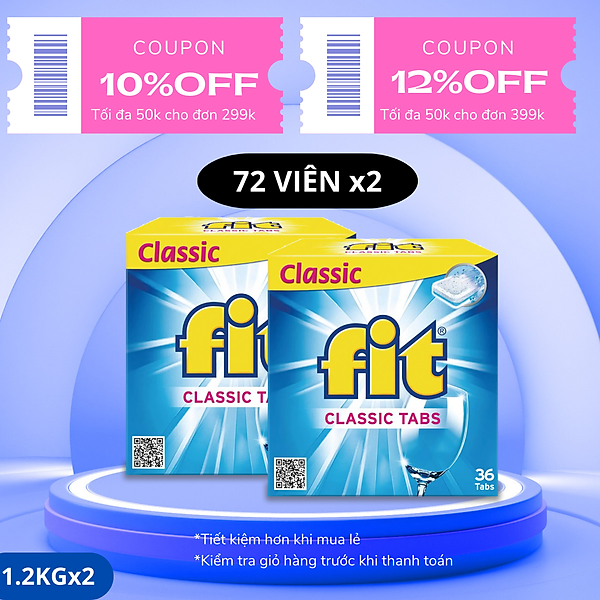 Combo 2 hộp viên rửa chén FIT Classic 144 viên (1.2kg/hộp)