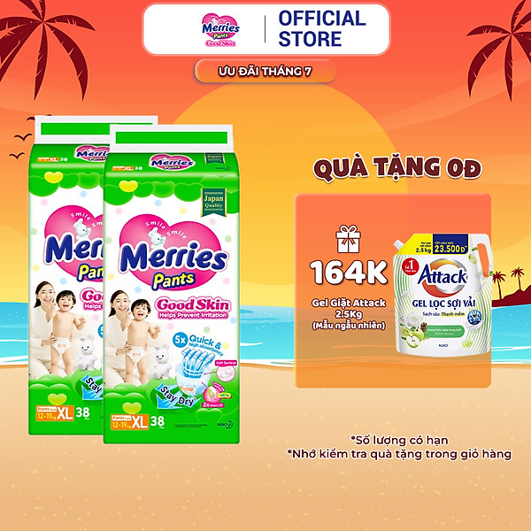 Combo 2 Tã quần Merries Goodskin đủ size M50/L44/XL38/XXL28