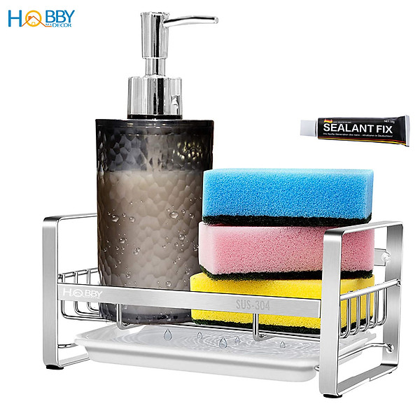 Kệ để đồ rửa bát có khay nhựa dán tường inox 304 Hobby Home Decor KRC1