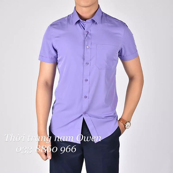 OWEN – Áo sơ mi ngắn tay Owen Regular fit chất sợi tre màu tím 90848