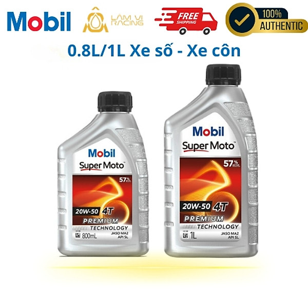 Dầu Nhớt Xe Số, Xe Tay Côn Mobil Super Moto 4T 20W50 Loại 0.8L & 1L - Hàng Chính Hãng