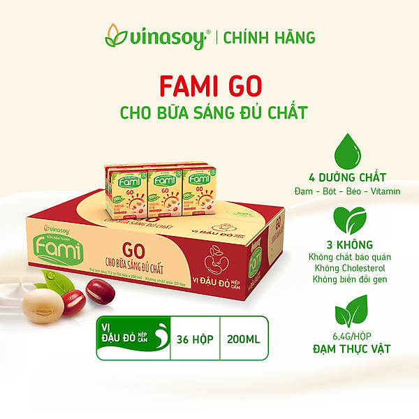 Thùng Sữa Đậu Nành Famigo Đậu Đỏ Nếp Cẩm (200ml x 36 Hộp)