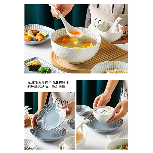 Bộ bát đĩa chén đĩa cao cấp Gosu họa tiết giọt nước màu trắng xám sang trọng