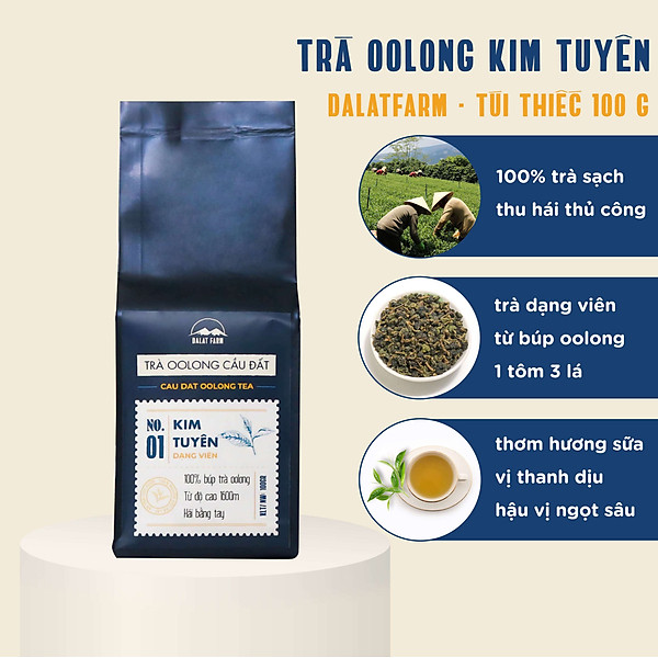 Trà Oolong (Ô long) Kim Tuyên Cầu Đất Dalat Farm - Túi 100Gr