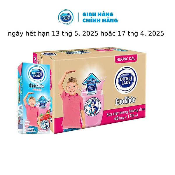 Thùng 48 Hộp Sữa Uống Dutch Lady Cô Gái Hà Lan Vị Dâu Cao Khỏe (48X170ml)