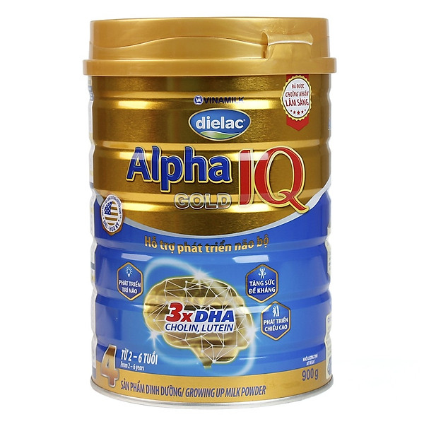 Hộp Sữa Bột Vinamilk Dielac Alpha Gold IQ 4 900G Cho Trẻ Từ 2- 6 Tuổi
