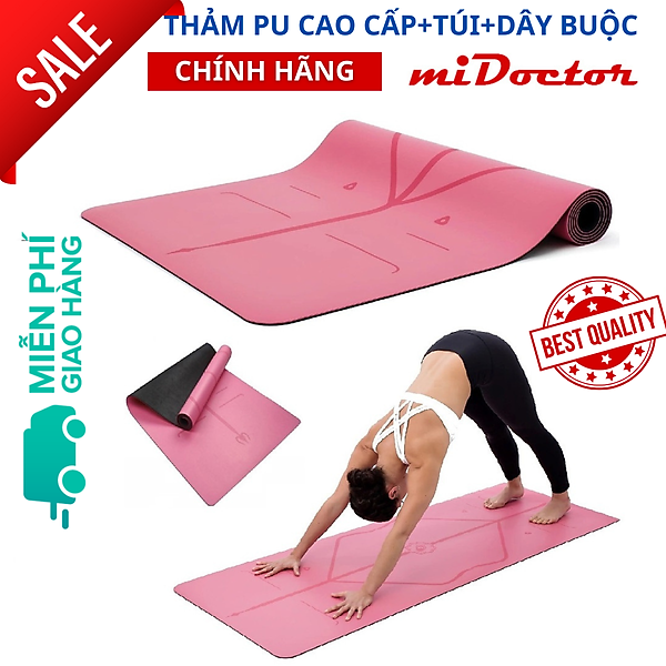 Thảm Tập Yoga Định Tuyến Da PU Cao Cấp Chính Hãng miDoctor + Túi Đựng Thảm Tập Yoga + Dây Buộc Thảm Yoga Định Tuyến