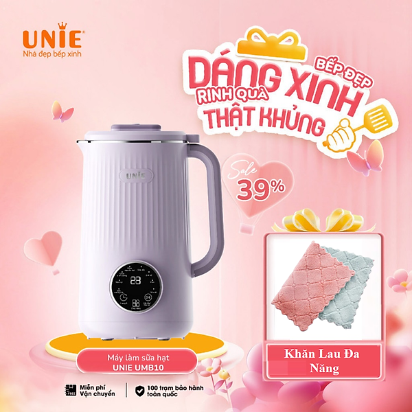 Máy Làm Sữa Hạt Đa Năng Mini UNIE UMB10 (Model New) 8 Chức Năng, Dung Tích 1L - Hàng Chính Hãng