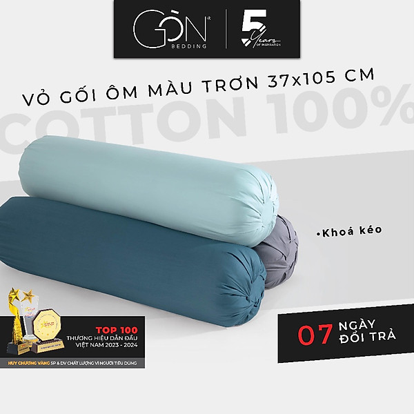 Vỏ Gối Ôm Gòn Bedding Cotton 100% Hàn Quốc Màu Trơn 35x100 cm 37x105 cm