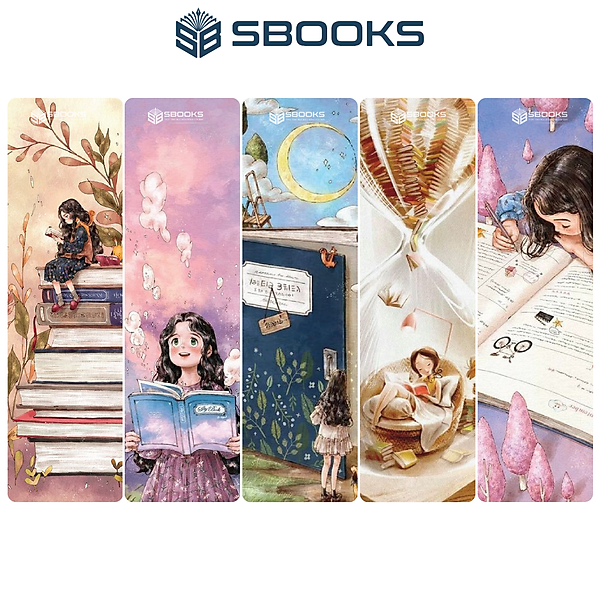 5 Cái Bookmark Kẹp Sách, Dấu Trang Hoạ Tiết Cô Gái Đọc Sách - SBOOKS