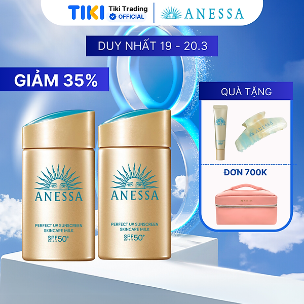 Bộ đôi Kem chống nắng dạng sữa dưỡng da kiềm dầu bảo vệ hoàn hảo (Anessa Gold Milk 60ml x2)
