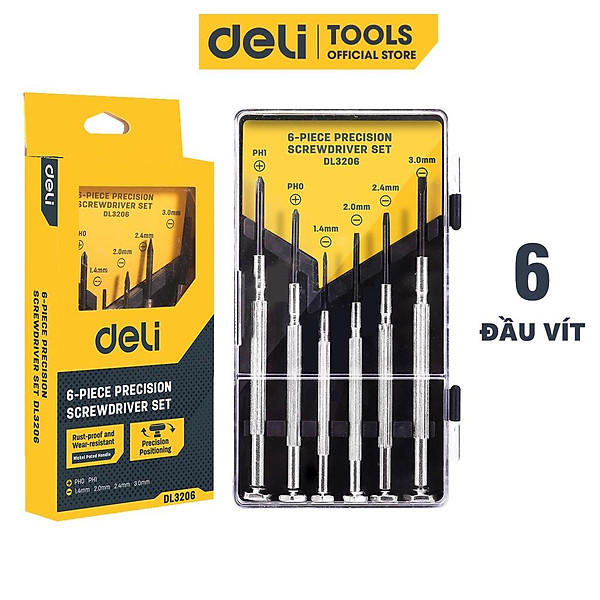 Bộ Tua Vít Đa Năng 6 Chiếc Deli Cao Cấp Chính Hãng - Nhỏ Gọn, Tiện Ích, Dễ Dàng Sử Dụng - Thiết Thể Đẹp Mắt - EDL3206