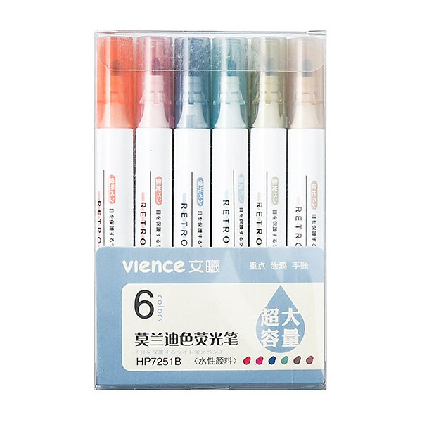 -Bút đánh dấu highlight dạ quang 6 màu học ngoại ngữ siêu đỉnh (Tặng ngẫu nhiên 1 chiếc) -DRS