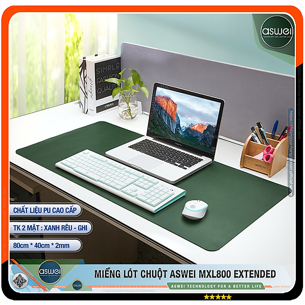 Miếng Lót Chuột ASWEI MXL800 EXTENDED - Tấm Lót Chuột Cỡ Lớn 2 Mặt 80cmx40cm - Chất Liệu Da PU Cao Cấp - Tấm Lót Chuột Và Bàn Phím Chơi Game - Tấm Trải Bàn Làm Việc - Hàng Chính Hãng ASWEI