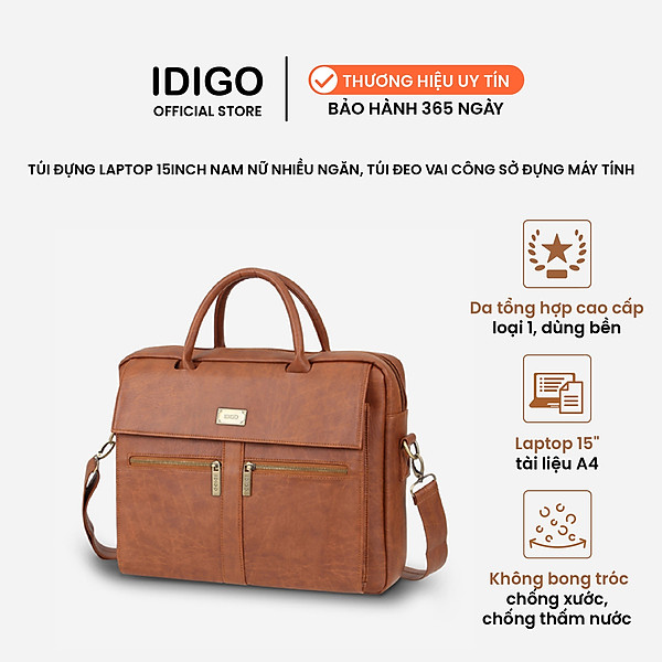 Túi xách Laptop da nam nữ 15" ngăn kéo trước thanh lịch IDIGO MB2-6010-00