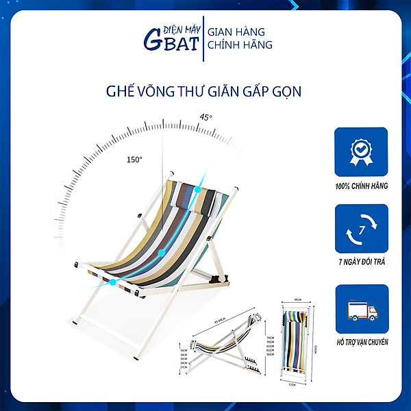 Ghế Võng Thư Giãn Hồ Bơi Bãi Biển Sân Vườn, Ghế Xếp Gấp Gọn Để Trong Nhà Và Ngoài Trời Cao Cấp 23108 - Hàng Chính Hãng