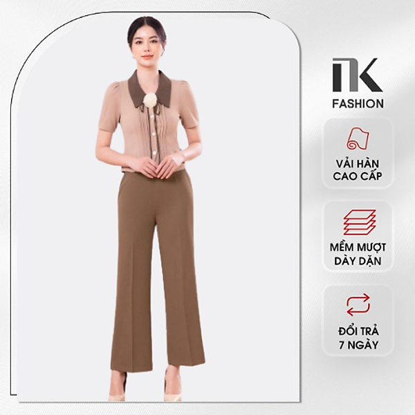 Quần Tây Nữ Công Sở NK Fashion Thiết Kế Ống Loe Cạp Cao Hai Cúc, Chất Vải Mềm Nhẹ Tôn Dáng NKQU2204001