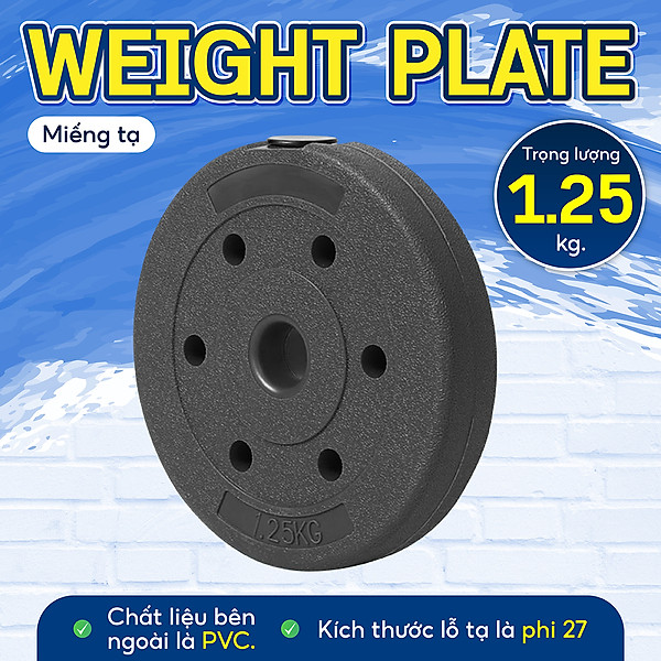 BG Bánh Tạ Nhựa 1.25kg - 20KG Đặc Ruột - Sẵn Kho Giao Liền - Tạ Miếng Nhựa