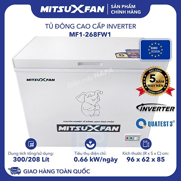 Tủ Đông Cao Cấp Mitsuxfan Mf1-268Fw1 – Euro Design, 6 Trong 1, Thân Tủ Dày, 300 Lít/ 230 Lít