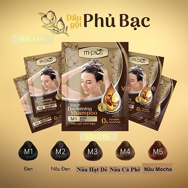 Dầu Gội Nhuộm Tóc Đen & Nâu Phủ Bạc Siêu Dưỡng M.PROS Gói 25ml