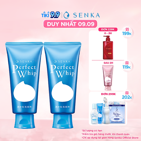 Combo 2 Sữa Rửa Mặt Sạch Hoàn Hảo Ẩm Mịn Tự Nhiên Với Bọt Tơ Tằm Trắng Senka Perfect Whip 120G Số 1 Nhật Bản