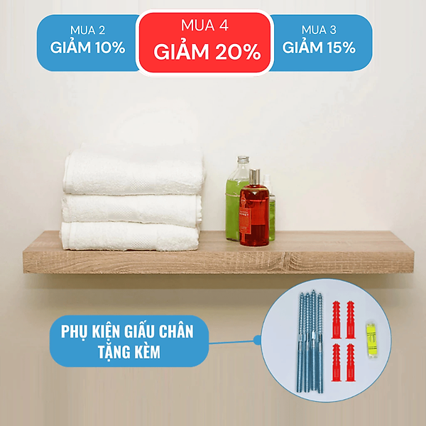 Kệ Thanh Ngang Rộng 20cm, Gỗ Dày 25mm Treo Tường Màu Gỗ Sồi SIB Decor Chiều Dài 40 Đến 120cm KT005