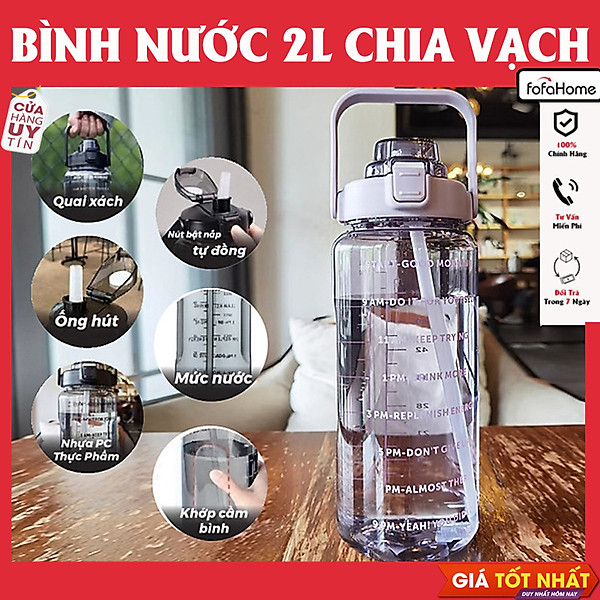 Bình Nước 2 Lít Có Vạch Chia Nhắc Giờ Dành Cho Người Lười Uống Nước, Bình Đựng Nước Thể Thao 2L Kèm Ống Hút Tiện Dụng (Chọn Màu)
