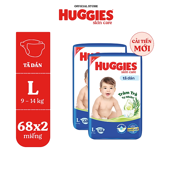 Combo 2 Tã/bỉm dánHuggies Skincare Super Jumbo M76+3/L68/XL60/XXL54