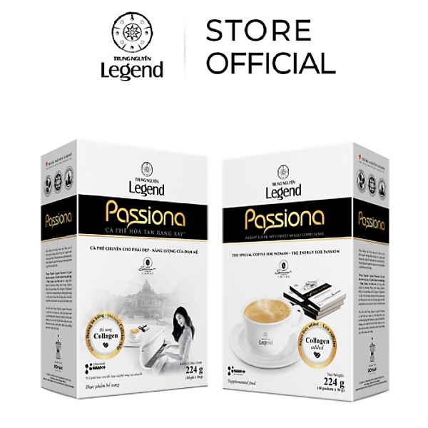 Combo 2 Hộp Cà phê Passiona - Hộp 14 Sticks - Trung Nguyên Legend (Collagen, đường ăn kiêng, cafein thấp)