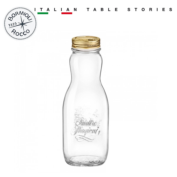 Chai thủy tinh nắp vặn Quattro 1000ml thân bầu - Bormioli Rocco - Italy