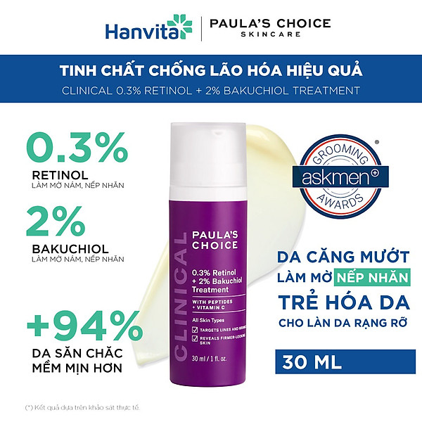 Tinh Chất Chống Lão Hóa Từ Retinol Và Bakuchiol Paula’S Choice Clinical 0.3% Retinol + 2% Bakuchiol 30Ml