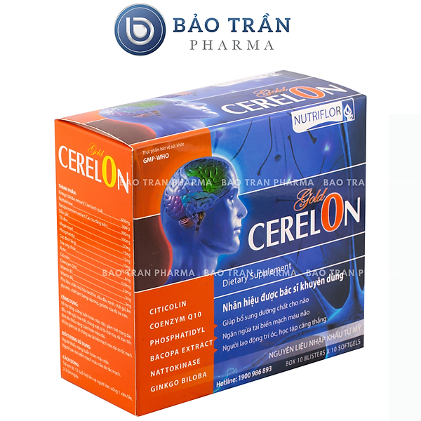 Hoạt Huyết Dưỡng Não CERELON GOLD Bổ Não ,Tăng Cường Trí Nhớ , Tăng Tuần Hoàn Máu Não - Hộp 100 Viên