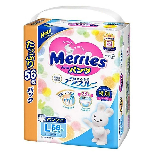 Bỉm – Tã Quần Merries Jumbo Size L 56 Miếng (Cho Bé 9~14Kg)