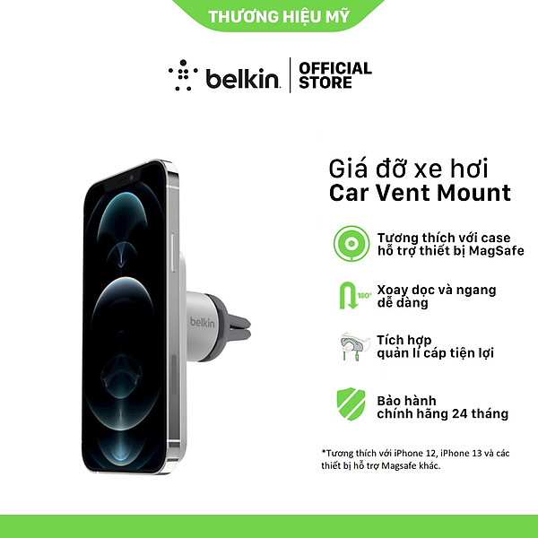 Giá đỡ xe hơi Belkin Car Vent Mount PRO with MagSafe - Hàng Chính Hãng - Bảo Hành 2 Năm Đổi Mới - WIC002btGR