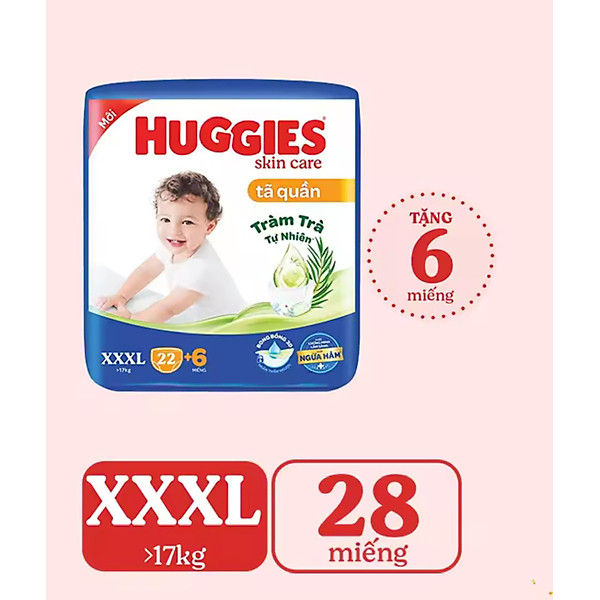- Tã quần Huggies XXXL22 Tràm trà tự nhiên, ngừa hăm - Cho bé trên 17kg - Tã bỉm quần Huggies trẻ em