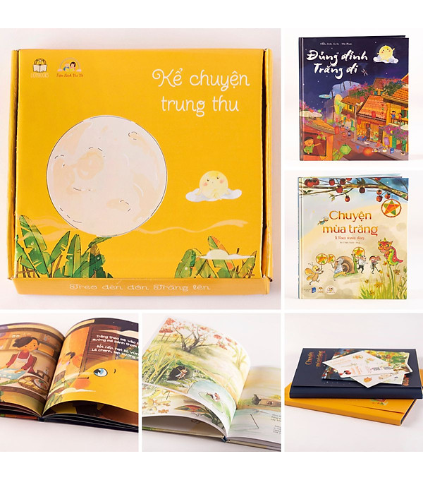 Hộp sách Kể Chuyện Trung Thu 2 cuốn Đủng Đỉnh Trăng Đi và Chuyện Mùa Trăng kèm sticker, bookmark quà cho bé 0-6 tuổi