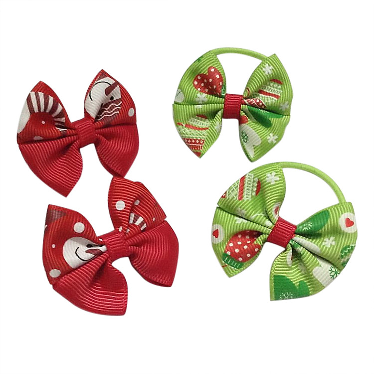 Combo 2 Kẹp + 2 Cột Tóc Bảo Ngọc D04 Họa Tiết Noel– Đỏ, Xanh Lá