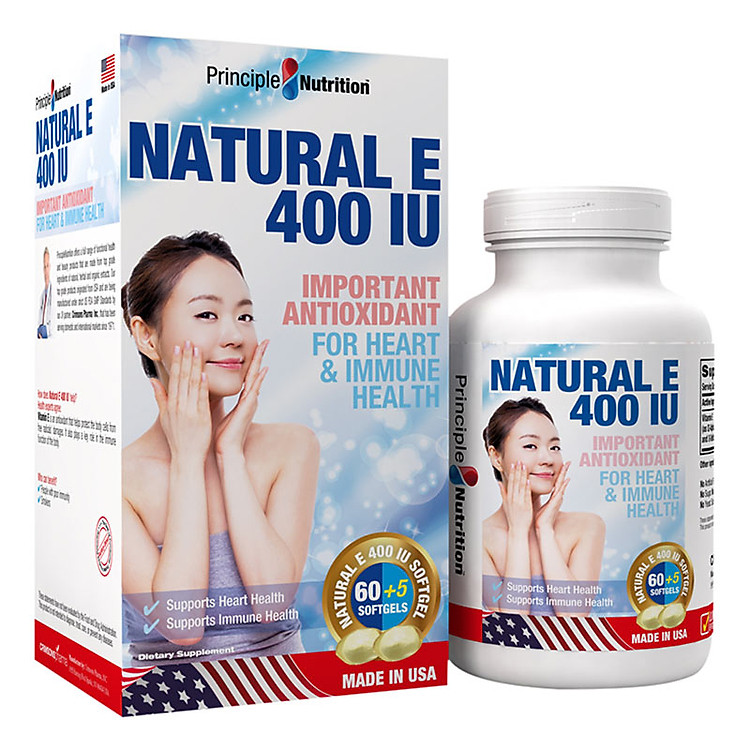 Thực Phẩm Chức Năng Viên Vitamin E Bảo Vệ Và Duy Trì Vẻ Đẹp Tự Nhiên Và Tươi Sáng Của Làn Da Principle Nutrition Natural E 400iu Complex (Hộp 60 viên + 5 viên)