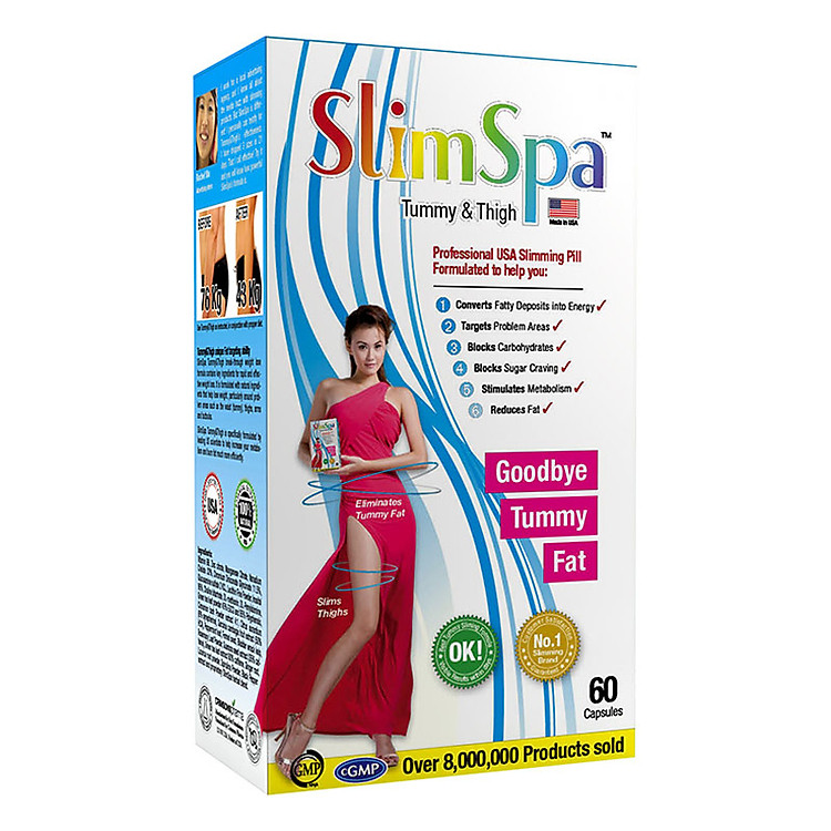 Thực Phẩm Chức Năng Viên Giảm Cân Đùi - Cánh Tay - Bụng Slimspa Supplement Tummy & Thigh (Hộp 60 Viên)