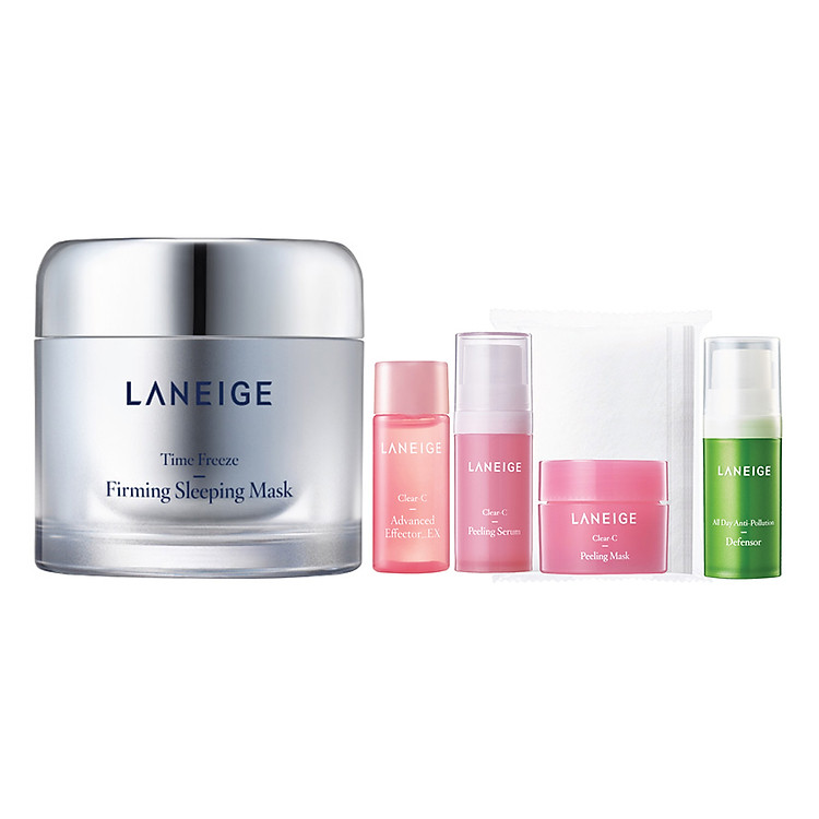Mặt Nạ Ngủ Ngăn Ngừa Lão Hoá Laneige Time Freeze Firming Sleeping Mask 270280026 (60ml) + Bộ Dưỡng Sáng Da Clear C Trial Kit + Tinh Chất Chống Ô Nhiễm (10ml)