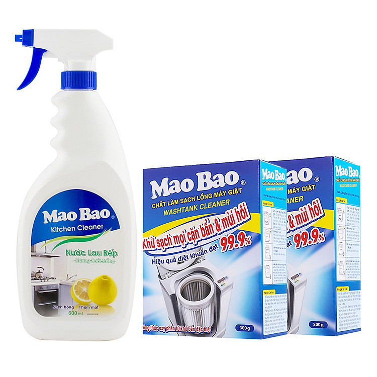 Combo 02 Hộp Chất Làm Sạch Lồng Máy Giặt Mao Bao (300g / Hộp) + Chai Nước Lau Bếp Mao Bao (600ml)