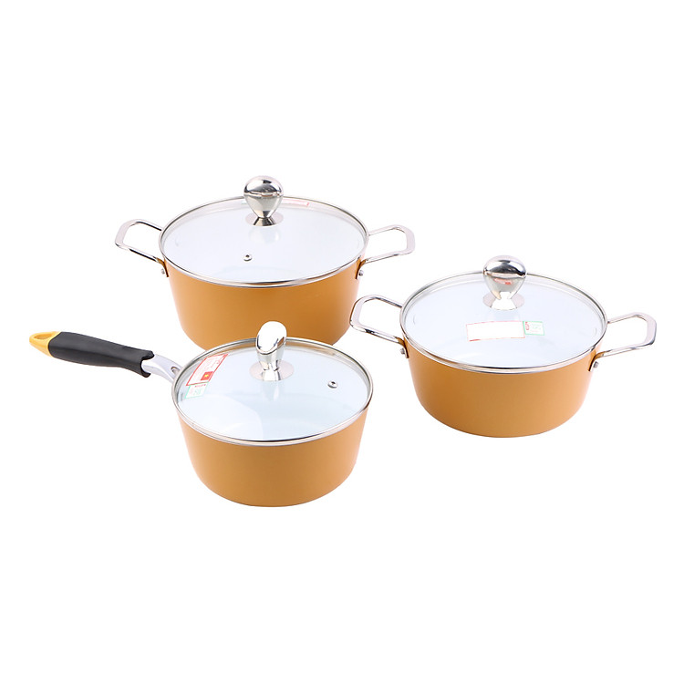 Bộ 3 Nồi Phủ Sứ Honey'S - Vàng