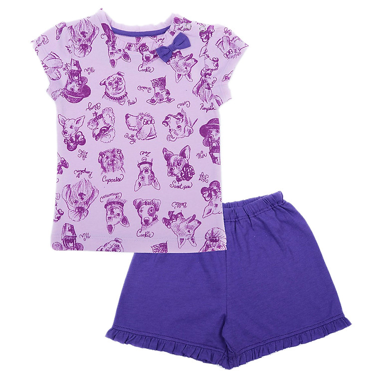 Bộ Đồ Bé Gái Cài Vai In Hình Cún LullabyBaby L-NH03-15 10-98D - Tím