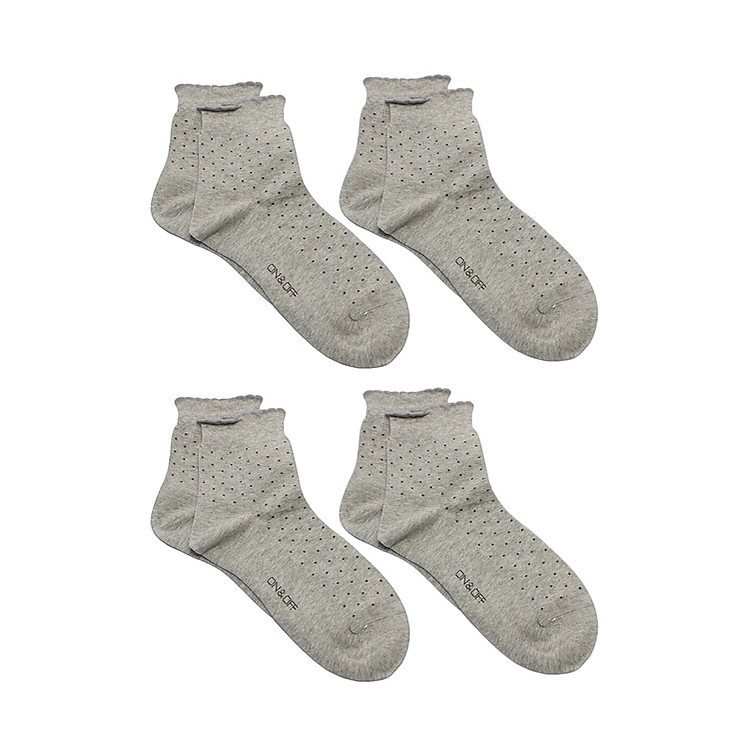 Combo 4 Vớ Nữ Cổ Trung Chấm Bi Nhỏ ON&OFF 1010002 - Xám Chấm Bi Đen