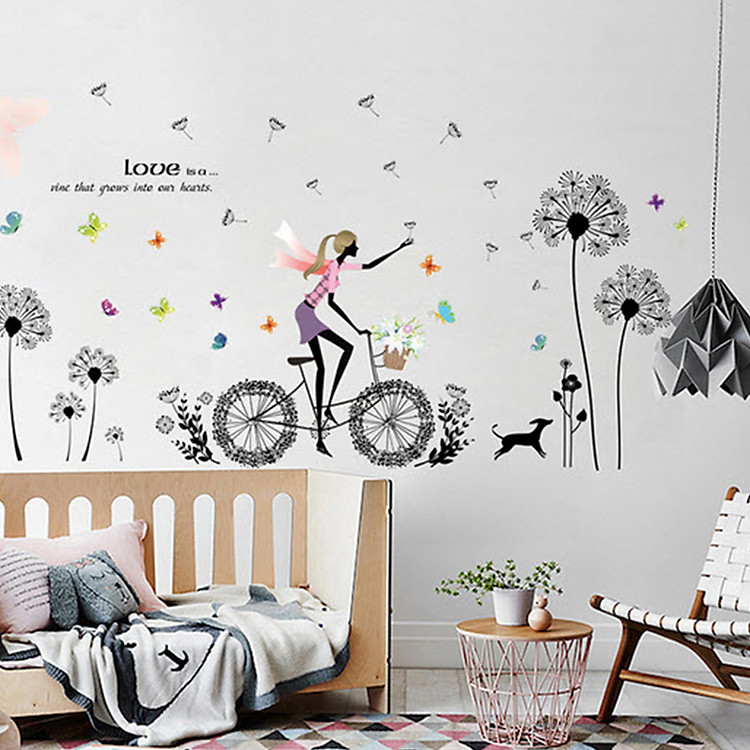 Decal Cô Gái Và Xe Đạp Bồ Công Anh Lala Shop DC1666 (93 x 170 cm)