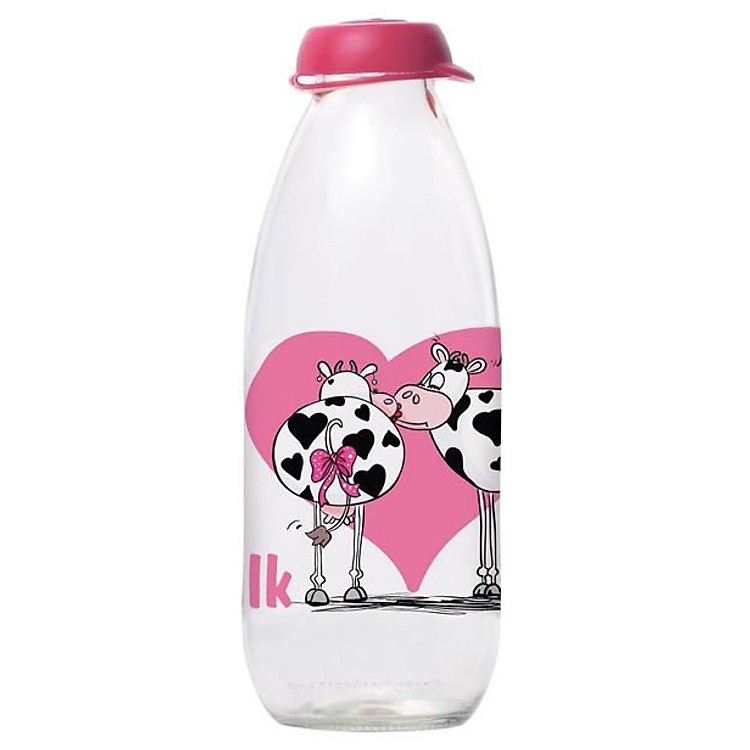 Chai Đựng Sữa Tươi Thủy Tinh HEREVIN Có Hoa Văn 111705 - 1L