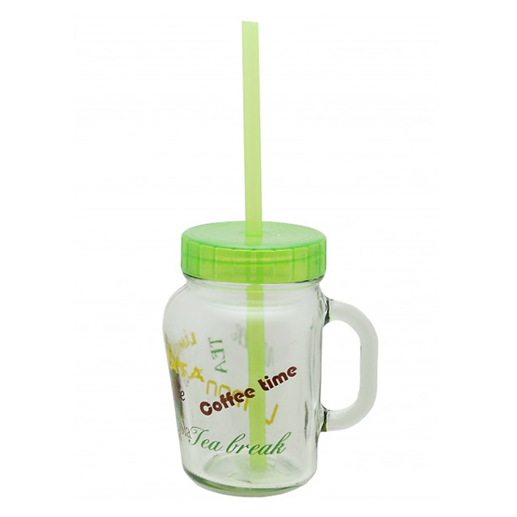 Ly Đựng Nước Thủy Tinh In Họa Tiết Kèm Ống Hút HEREVIN 111727 - 450ml
