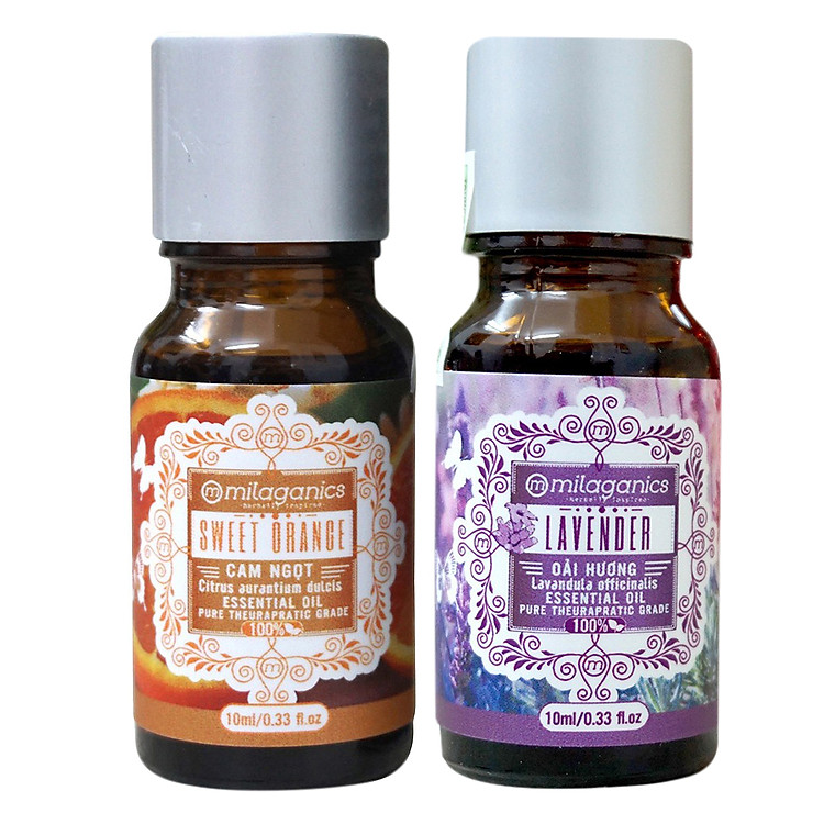 Combo Tinh Dầu Cam Ngọt Brazil Milaganics 10ml + Tinh Dầu Oải Hương Ấn Độ Milaganics 10ml